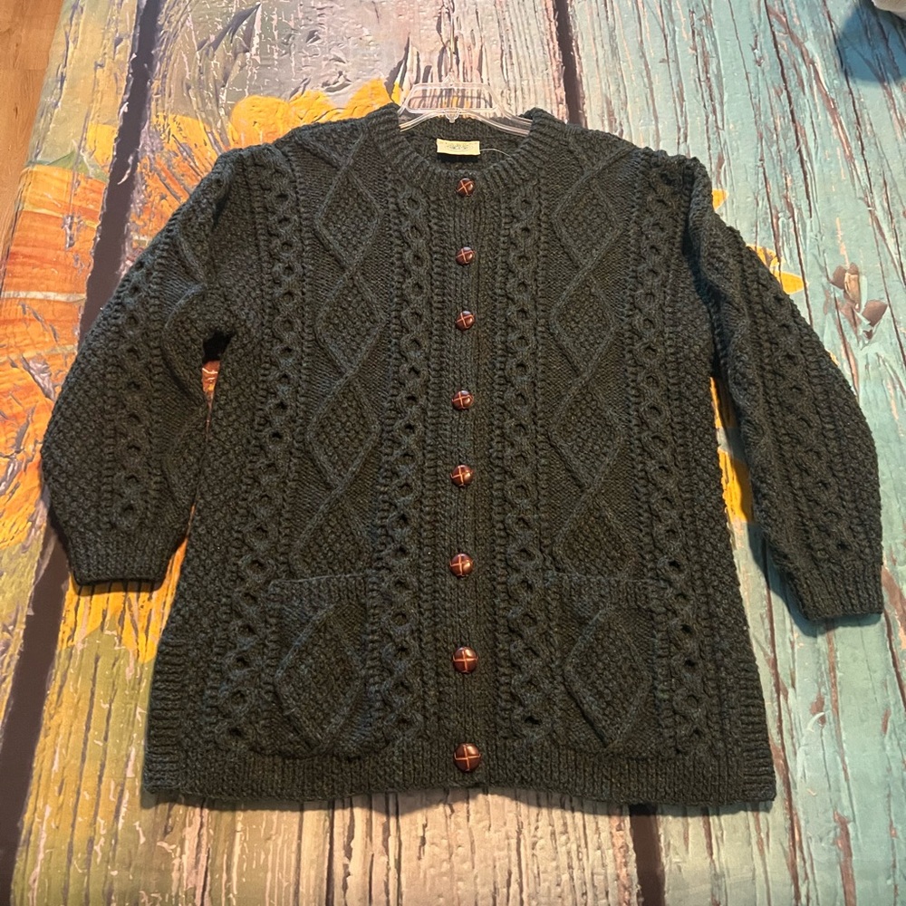 Vintage Irish 100% Wool Hand Knit Sweater - Picture 6 of 6